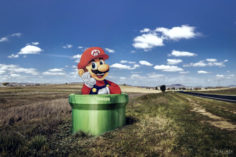 Mario cutout on Gungahlin Drive