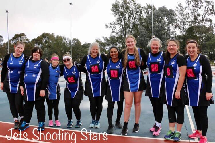 Players from Gungahlin Jets Shooting Stars all-abilities netball team.