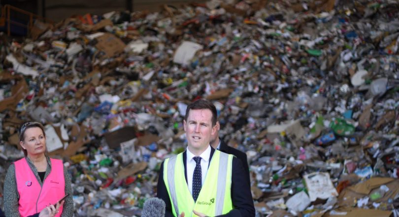 ACT Minister for Transport and City Services Chris Steel at recycling plant.