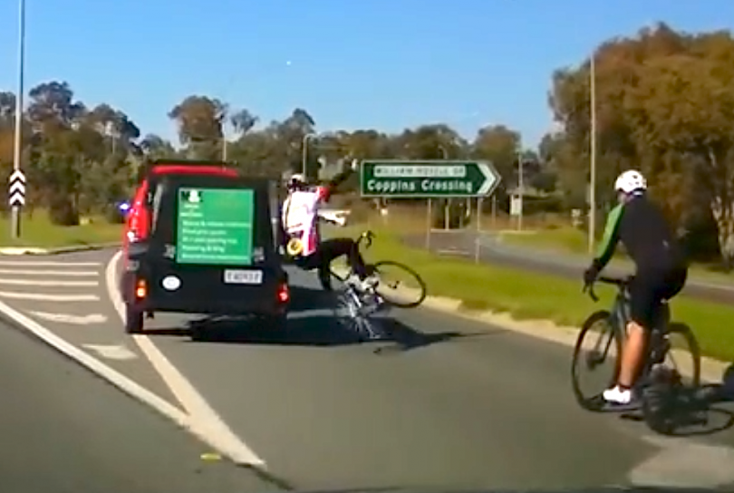 Dashcam image of the cyclist hit by a passing motorist 