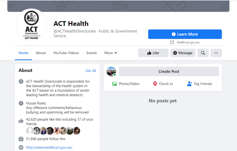 ACT Health Facebook page