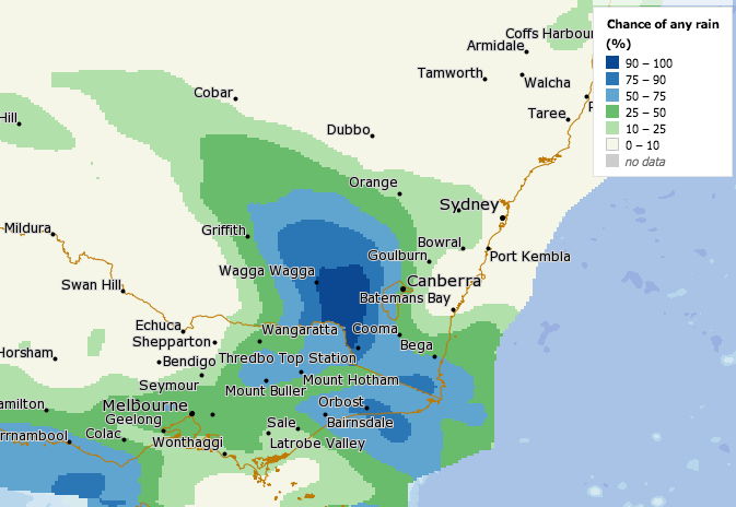 Graphic showing rainfall over Canberra region on Monday 3 May