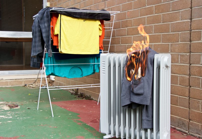 Burning garment on outdoor heater