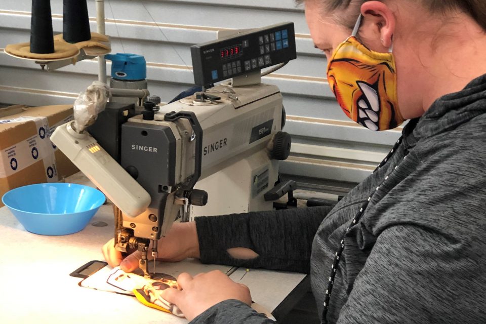 Rowena Hobart sewing face mask at Smooth Stitches in Yass