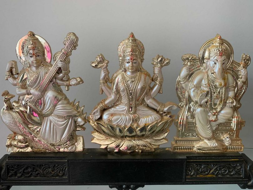Goddess Saraswati, Goddess Lakshmi and Lord Ganesha