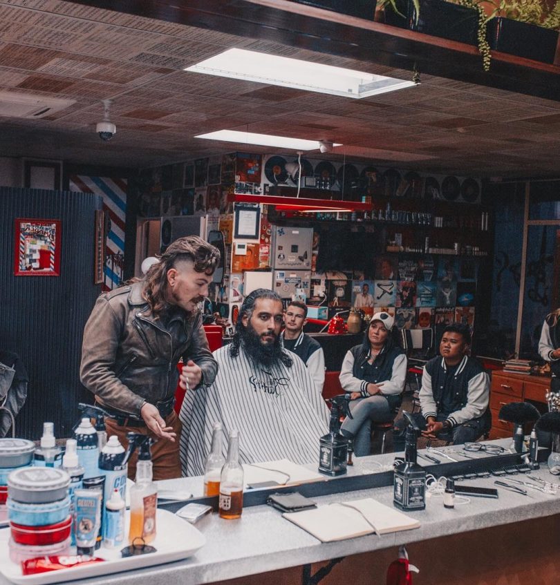 Sam Dowdell in his barber shop