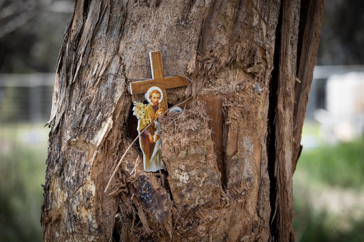religious tribute at crash site
