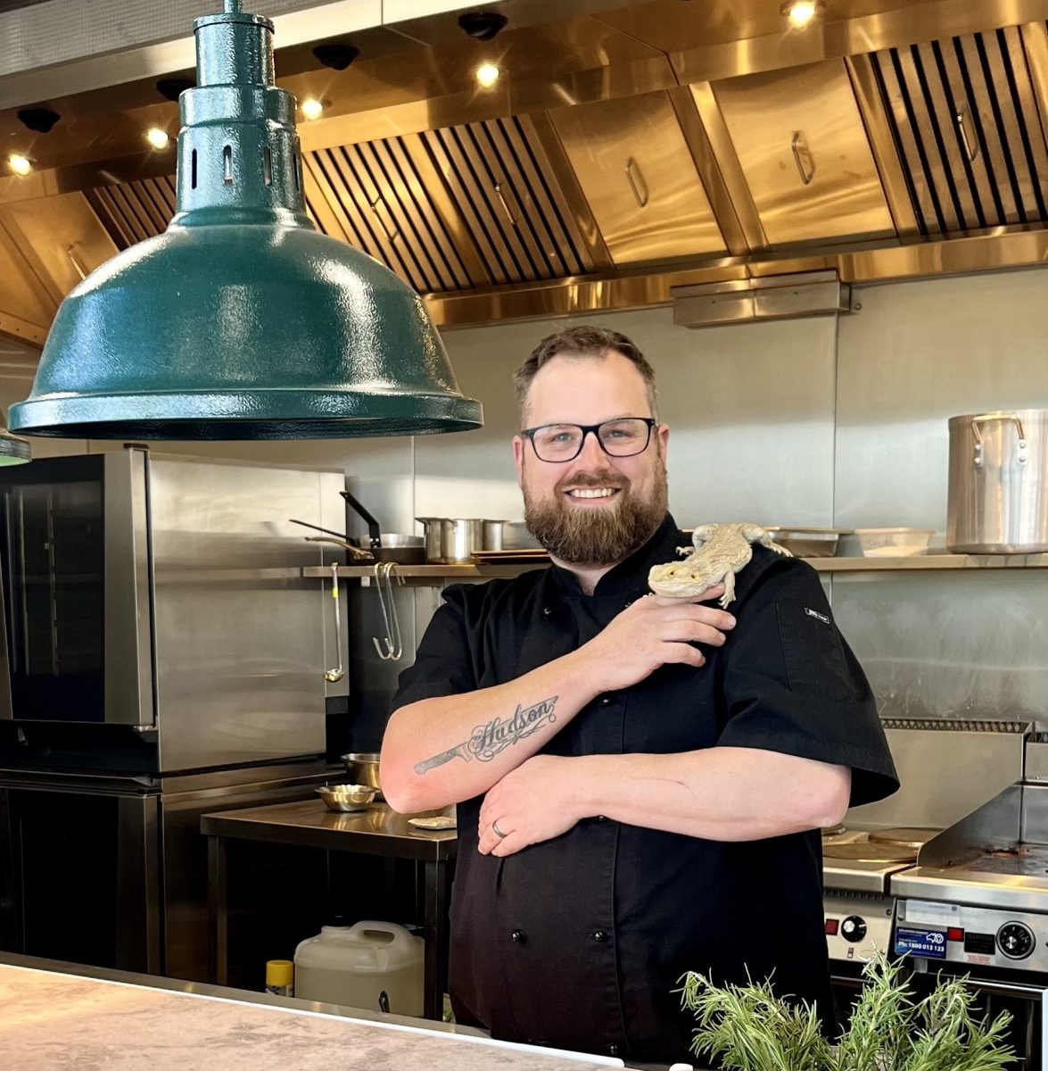 Wildbark Kitchen chef Jamie McGahey with lizard