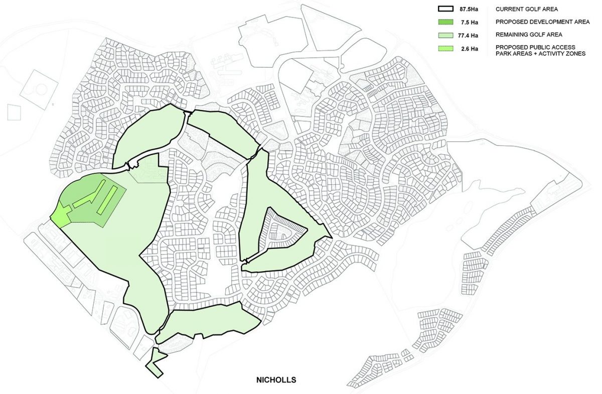 Illustration showing where a new development at Gungahlin Country Club will. be positioned in the suburb