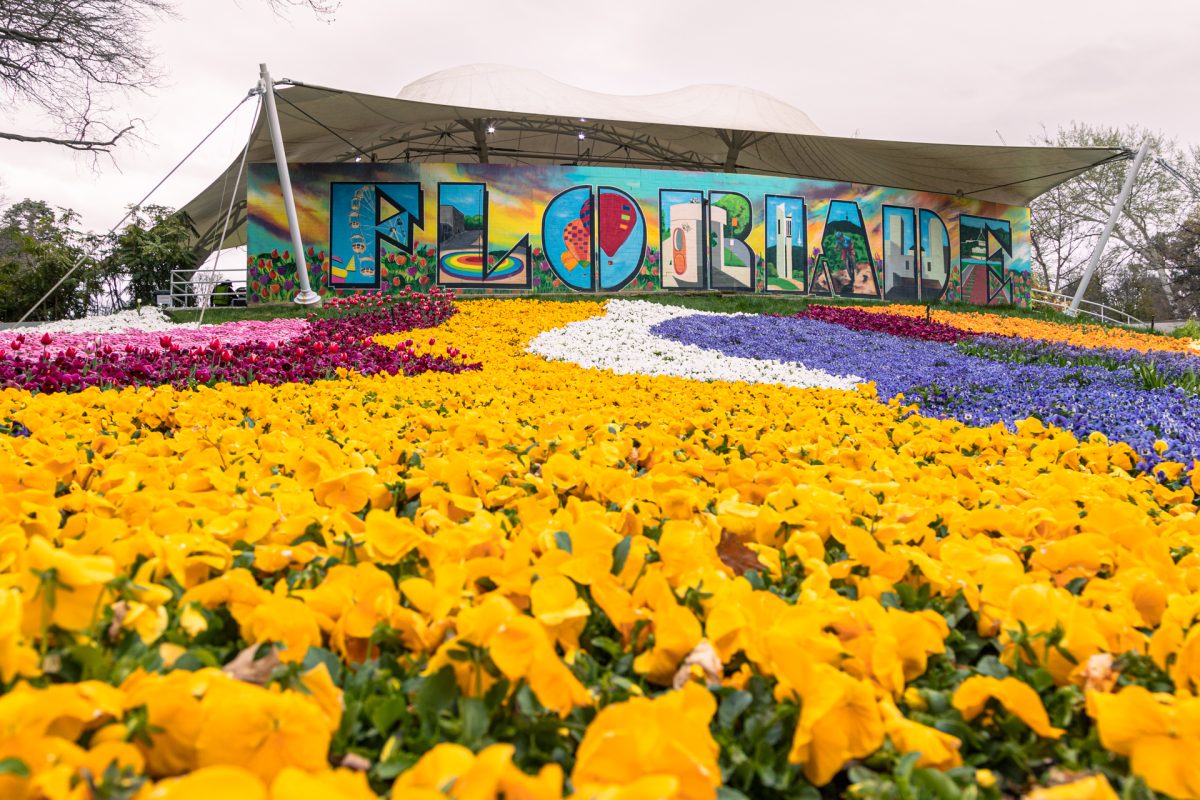 Floriade sign surrounded by flowers