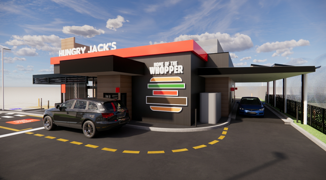 Render of proposed Hungry Jack's at Nicholls