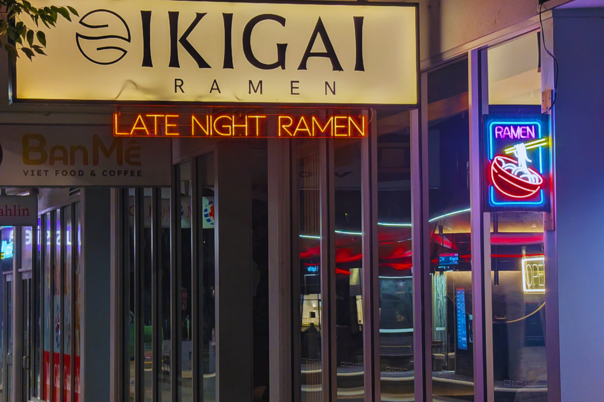 Neon signs at ramen restaurant.