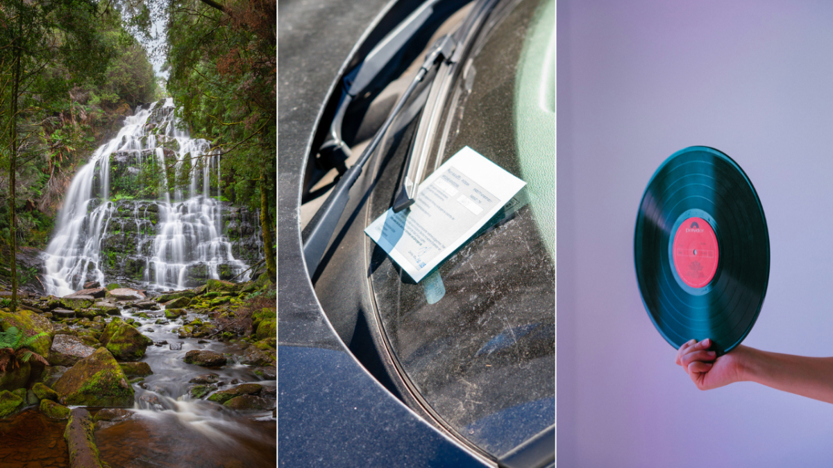 waterfall, note on car windscreen, records