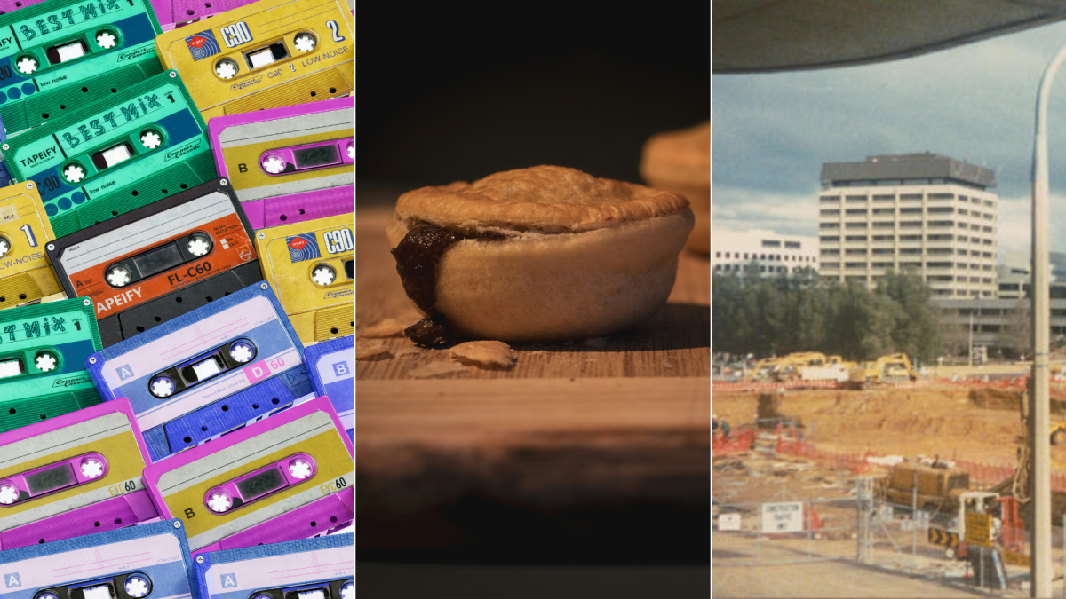 cassettes, meat pie, old Canberra photo