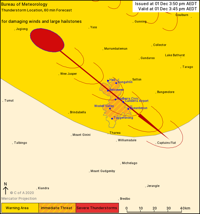 Severe thunderstorm warning issued for Canberra region