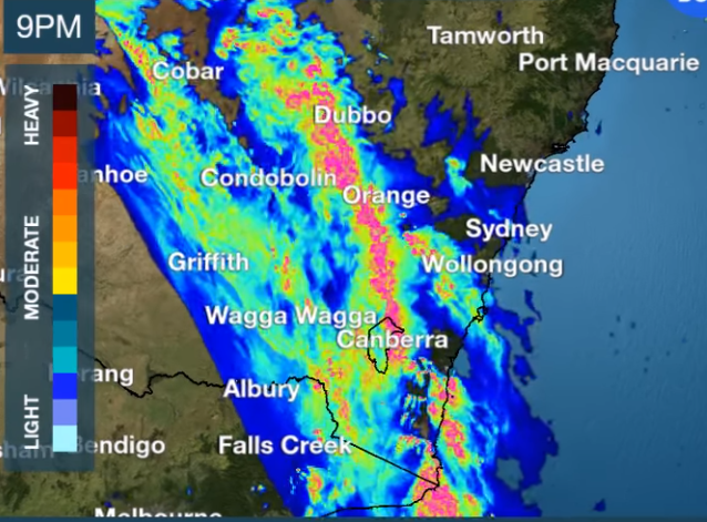 Heavy rainfall coming to Canberra region this evening