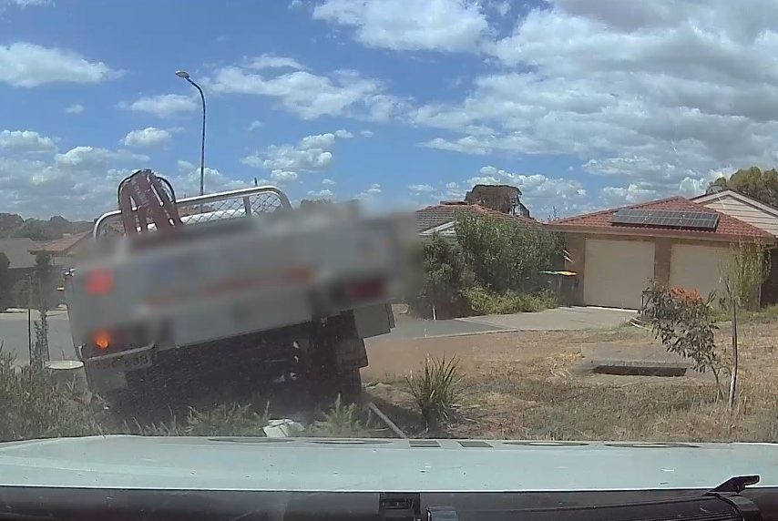 Ute as seen from a police car after alleged chase